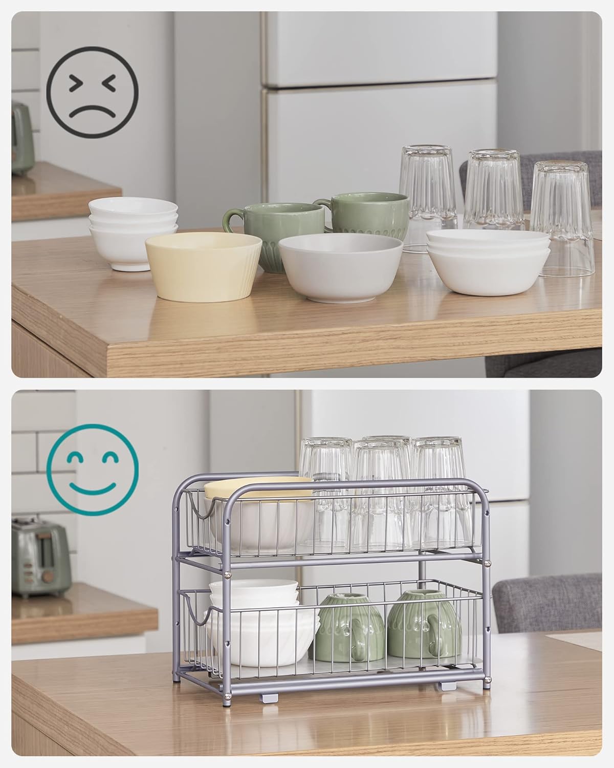 Organizador de Cocina, Estantería de 2 Niveles Extraíbles para Armario, Organizador Apilable bajo el Fregadero con Cajones, para Cocina, Baño, Plata - 5
