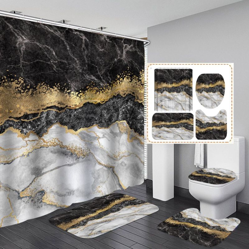 Ensemble de 4 rideaux de douche en marbre, accessoires de salle de bain — free download
