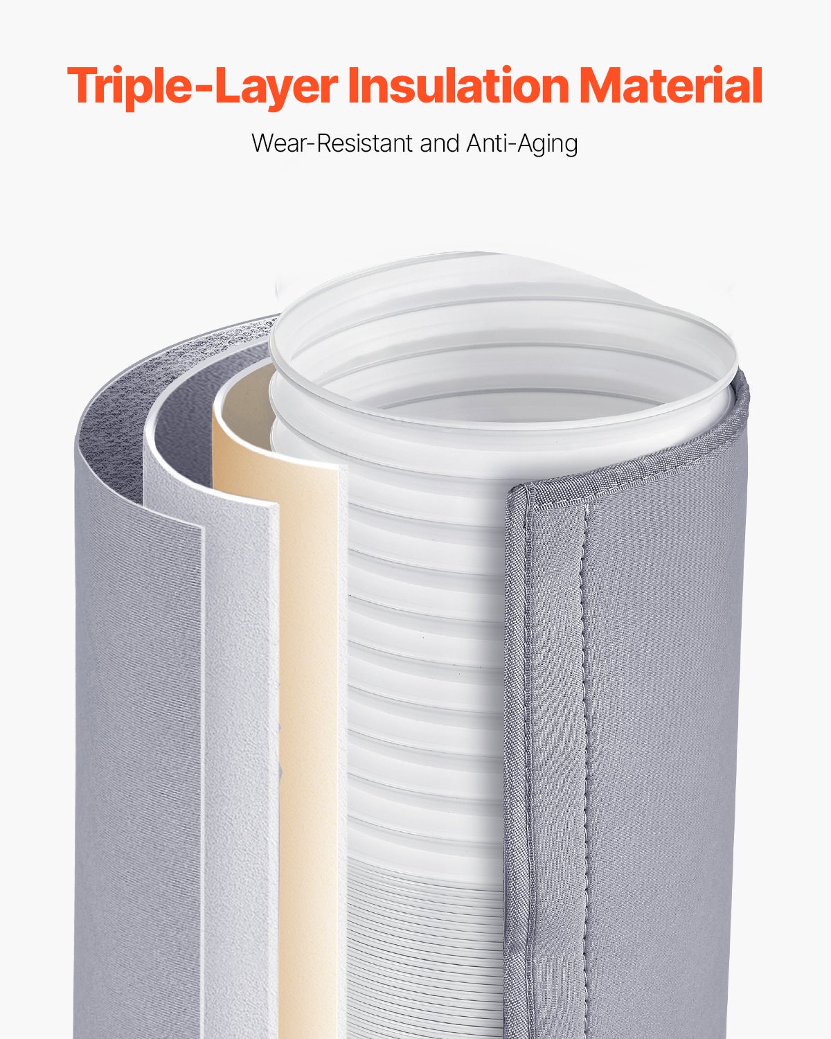 Gaine de Protection Tuyau Climatiseur, Manchon Isolant 5-5,9 pouces, Protection Conduit Climatisation Portable avec 2 Sangles Réglables, Gris VEVOR - 3