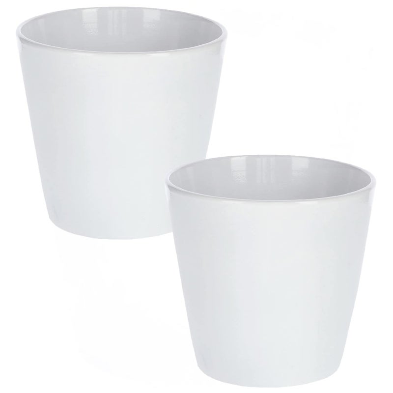 Zestaw 2x doniczka donica osłonka ceramiczna na kwiaty rośliny biała 13 cm - KOTARBAU