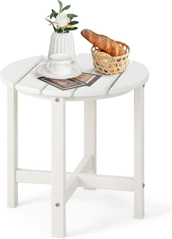 Stolik Ogrodowy z HDPE Obciążenie 100 kg – Regały z Listew Kompaktowy Rozmiar Okrągły 46 x 46 x 46 cm Biały