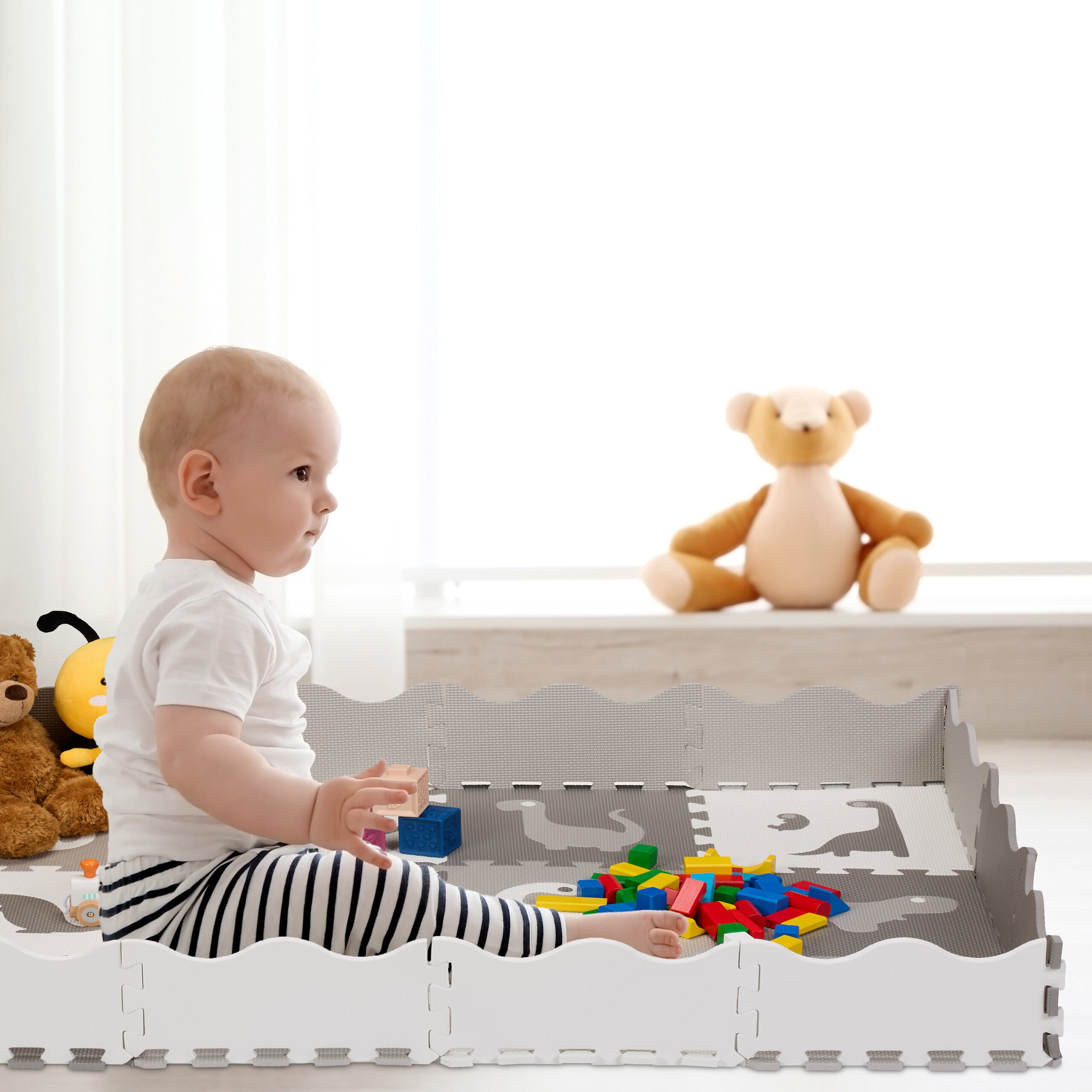 Alfombra Bebe Relaxdays Alfombra Puzle Bebu00e9, Bordes, 120x120