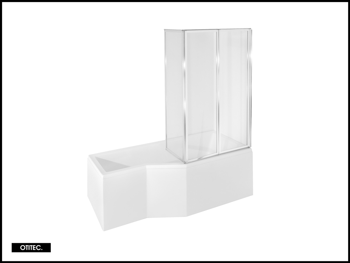 Baignoire asymétrique de 150 x 75 cm - Blanc - Droite - avec Pare Baignoire 3 Volets - INTEGRA - 5