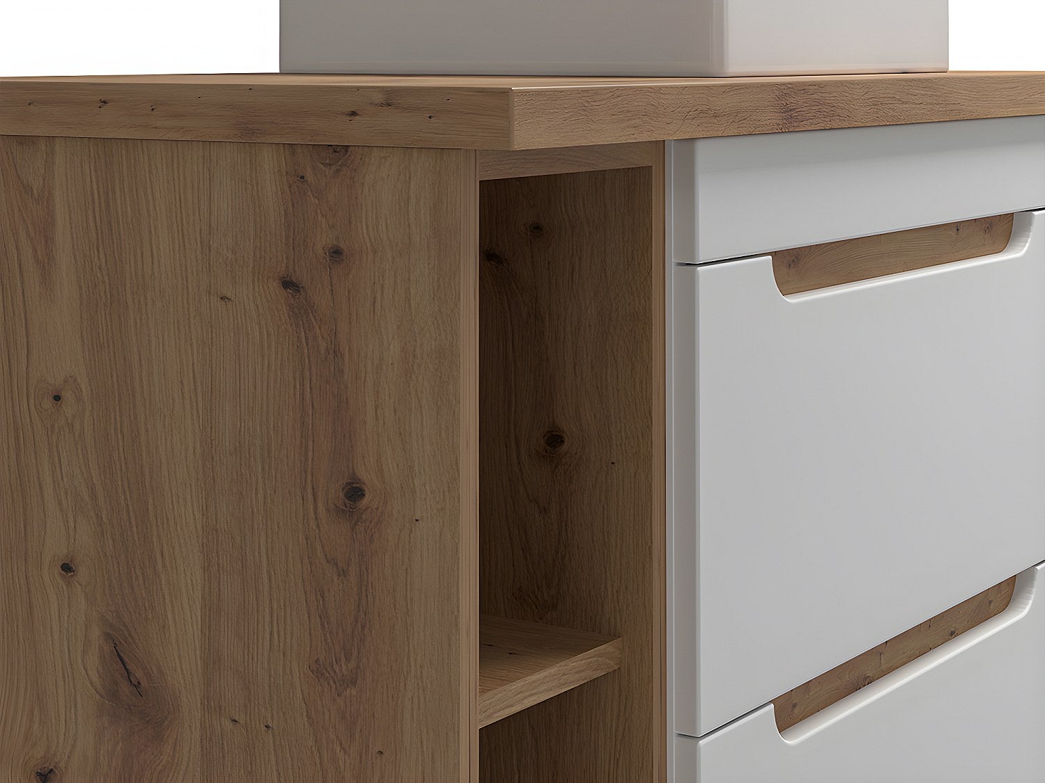 Meuble de salle de bain suspendu simple vasque et niches - Coloris naturel et blanc - 80 cm - ARUBA - 4