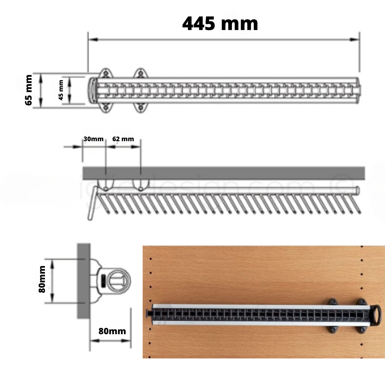 Portacravatte Portacinture Laterale Estraibile Per Armadio Cabina | Colore a Scelta (Grigio)… - 2