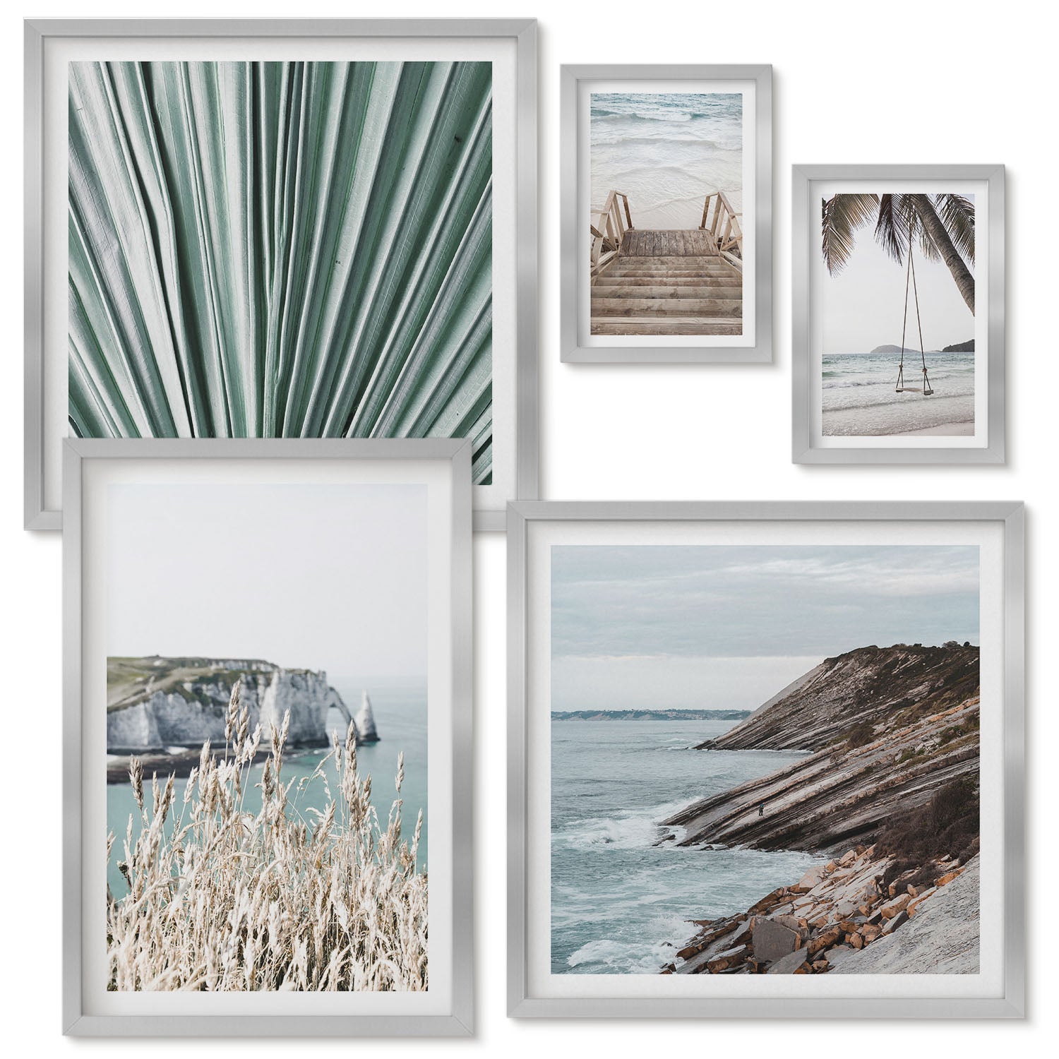 Ensemble de 5 tableaux encadrés | Paysages côtiers avec plages et ...