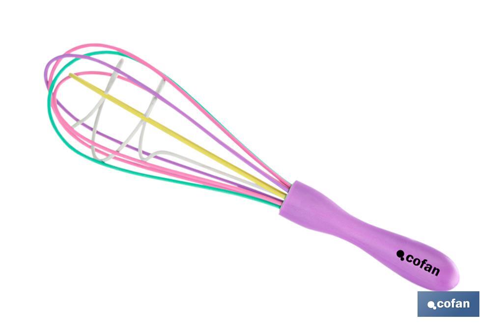 Frusta Da Cucina Cofan In Silicone – Modello Vergini – Manico Viola E Fruste Multicolore – 25 Cm – Lavabile In Lavastoviglie - copertina