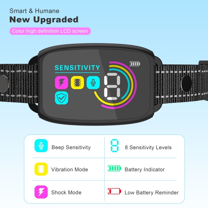 Collar antiladridos, pantalla LCD a color, resistente al agua, adiestrador de perros multimodo, control automático por voz,color blanco. - 2