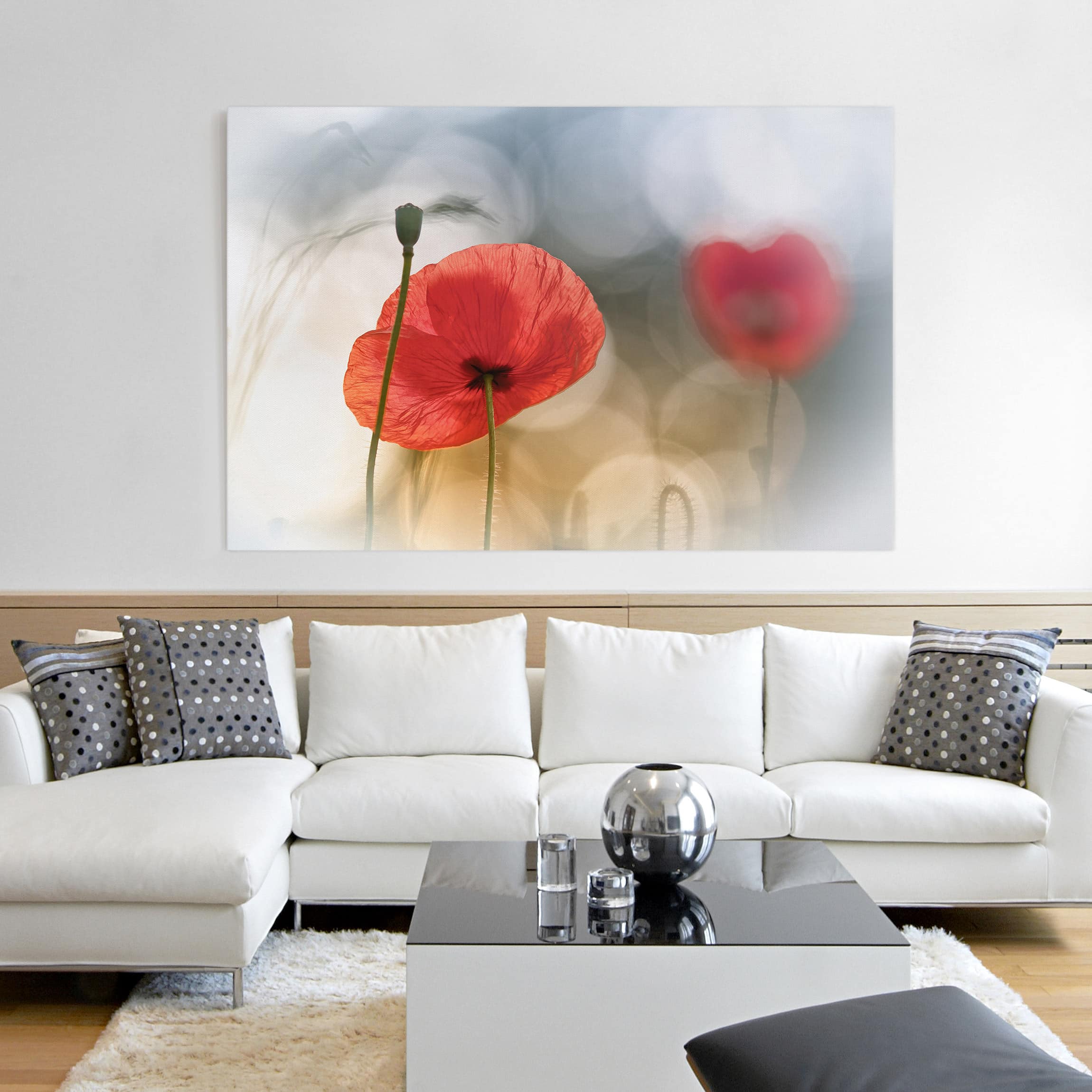 Impression sur toile tableau sur toile châssis rouge botanique fleur coquelicot 218 cuisine chambre à coucher salon couloir 90 x 60 cm - 2