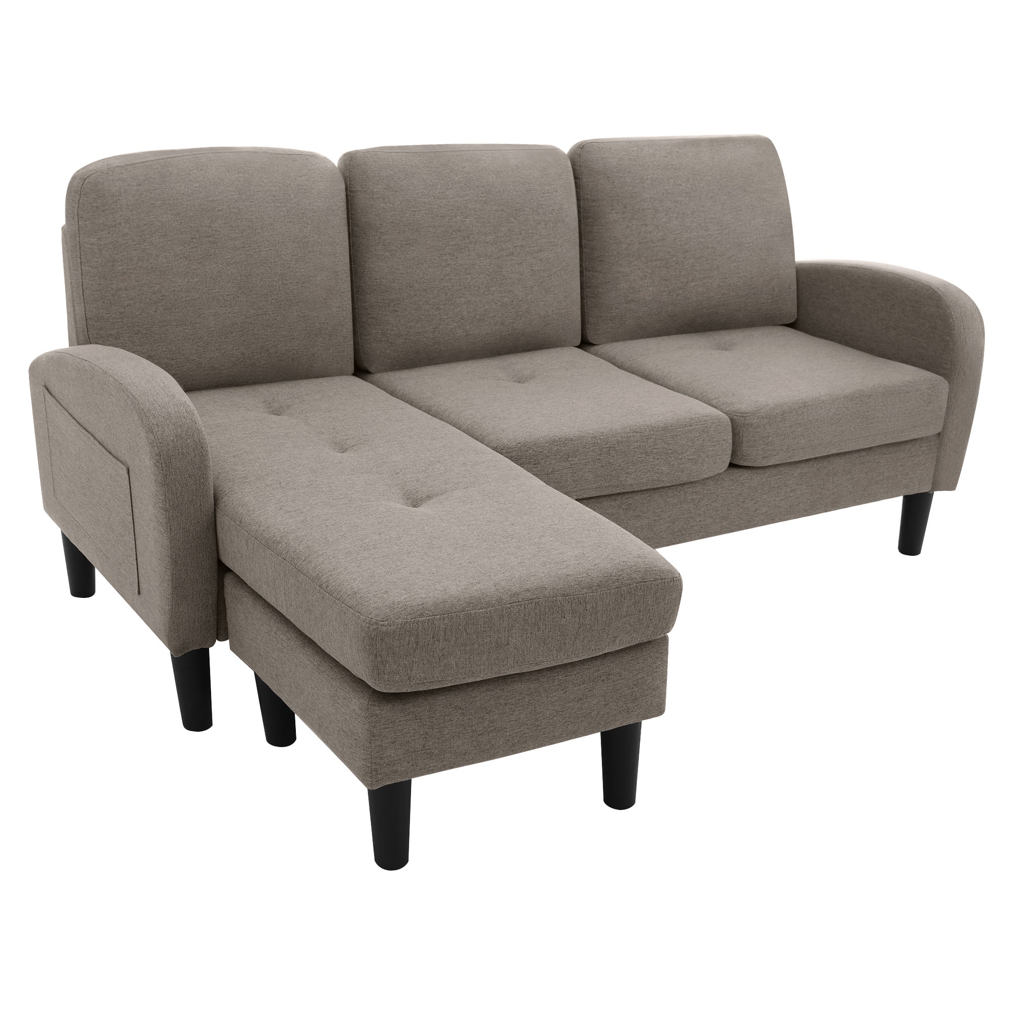 Sofá esquinero con chaise longue - 3 plazas - tejido de algodón y lino - Gris antracita - 6