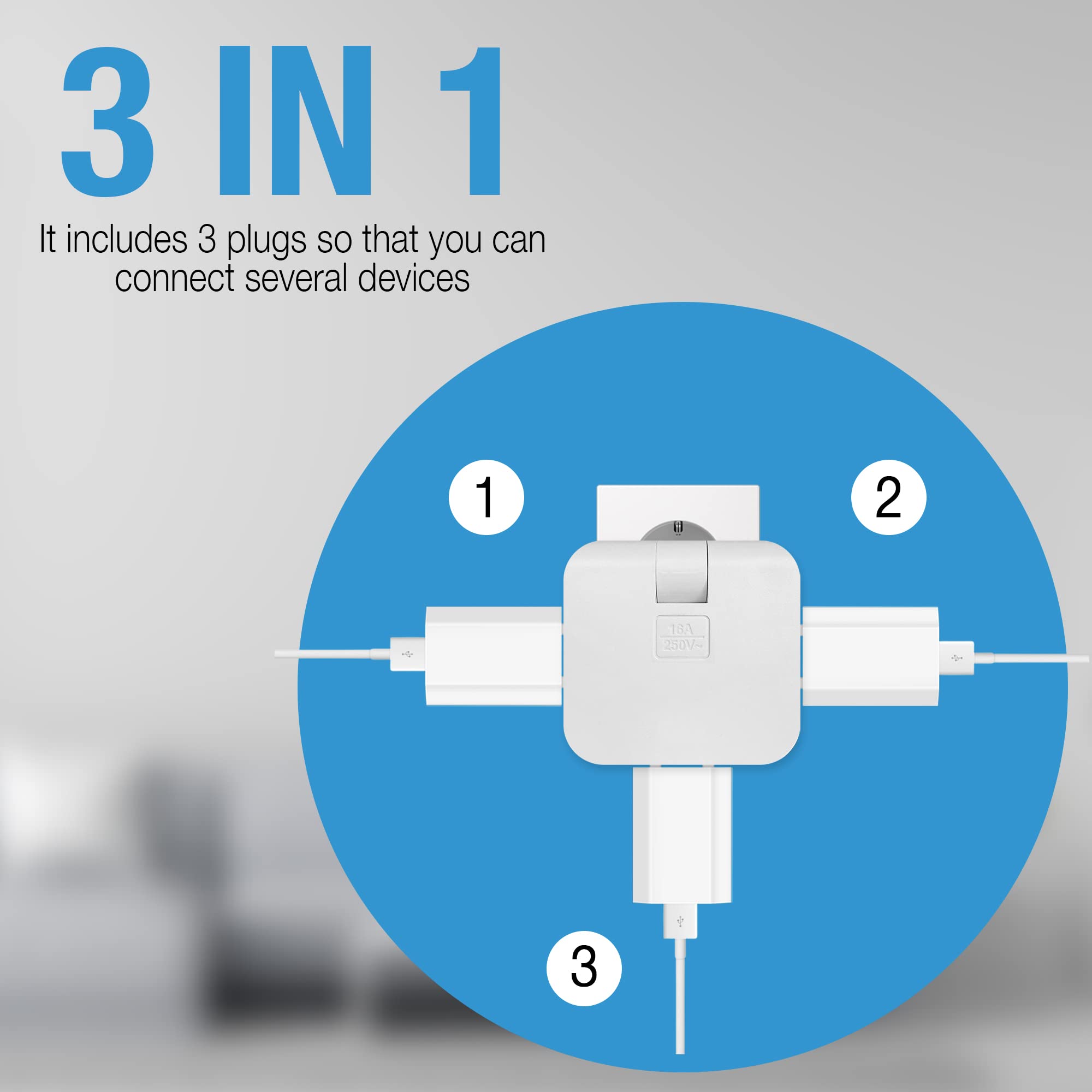 Presa Multipla Viaggio 5 In 1 Con 20W USB-C: Adattatore Italiano Con 3 USB E 2 Prese, Salvaspazio Per Casa E Ufficio