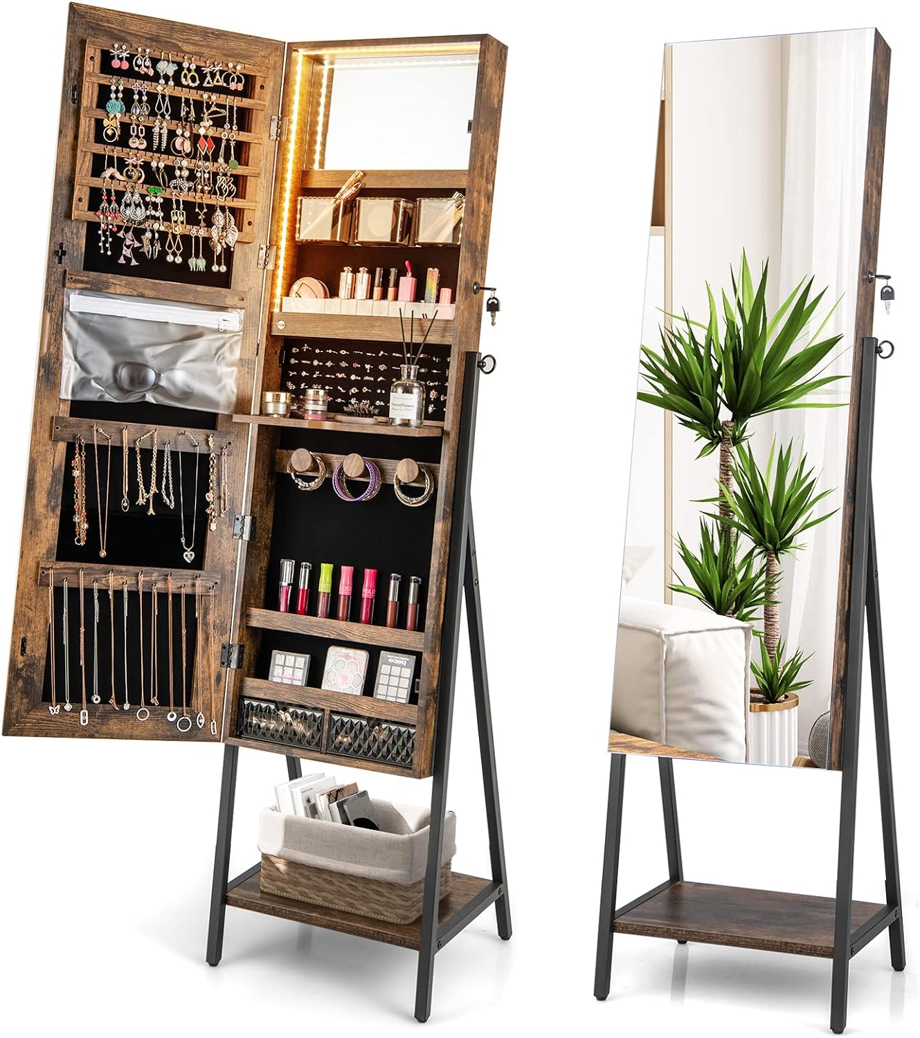 Joyero Espejo De Pie Espejo Joyero De Pared Con Luces Led, Armario  Organizador Con Cerradura, Espacio Para Pendientes Y Collares, Negro Con  Ofertas En | Ofertas Online Joyero Espejo Pared, image size:1329x1500