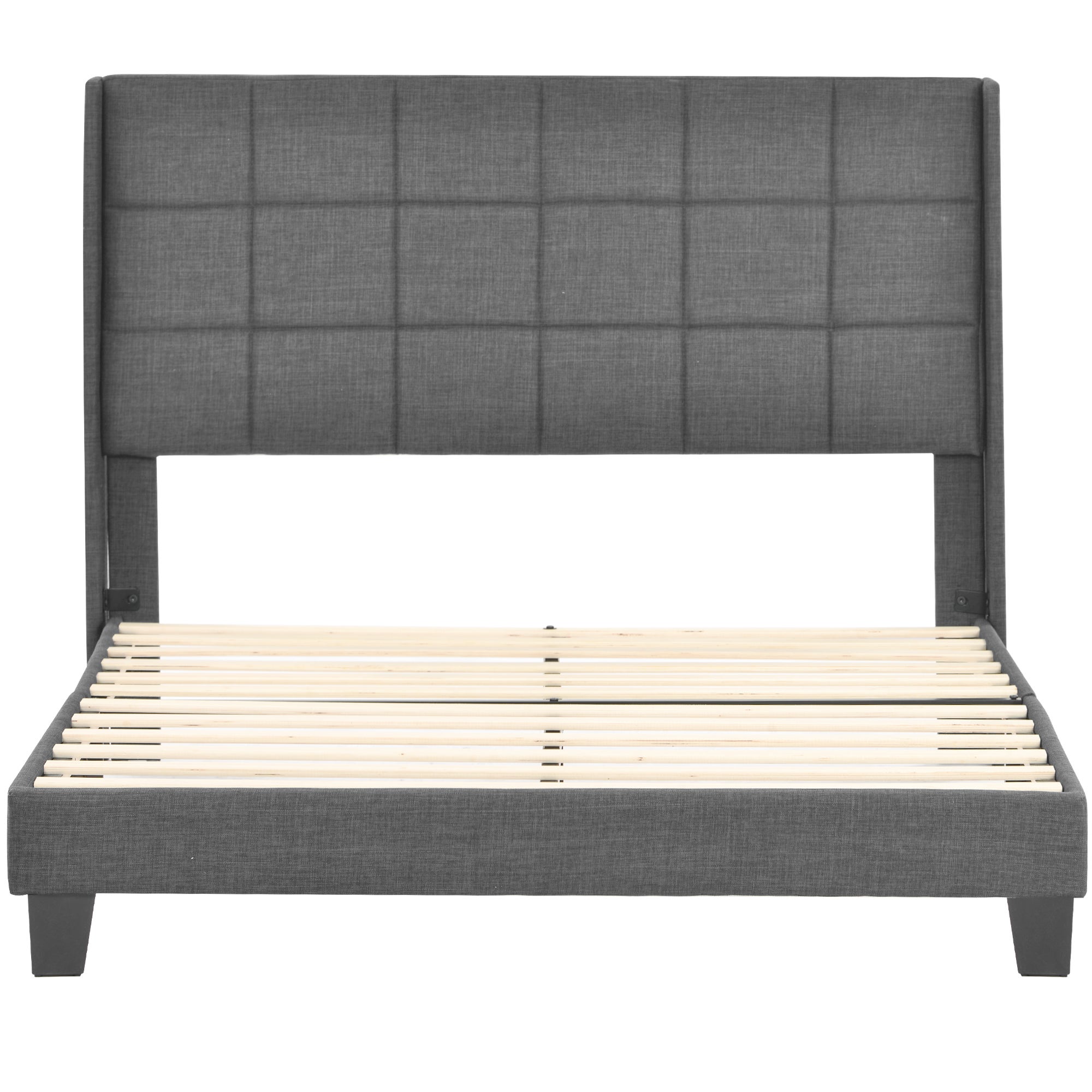 Cama de adulto tapizada con cabecero - 140 x 200 cm - tela de lino - gris - 7