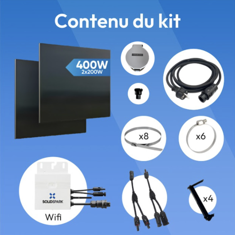 Panneau Solaire en kit Plug and Play Balcon - 400W - Panneaux Monocristallins avec Micro Onduleur EV500 - Montage Rapide 30 Minutes - Application Tuya - 6