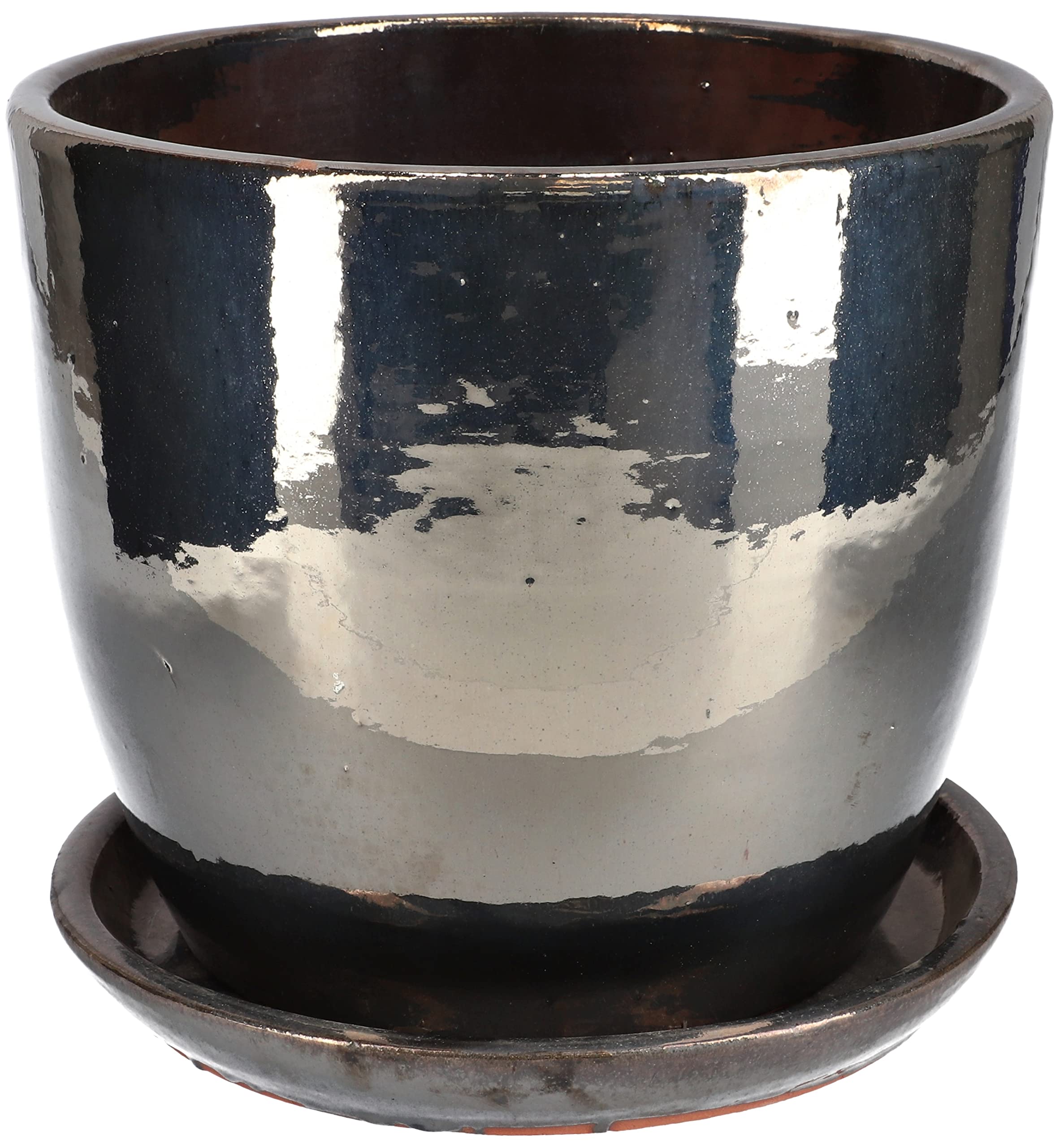 Doniczka donica ⌀ 31 cm osłonka ceramiczna z podstawką na kwiaty grafitowa - KOTARBAU