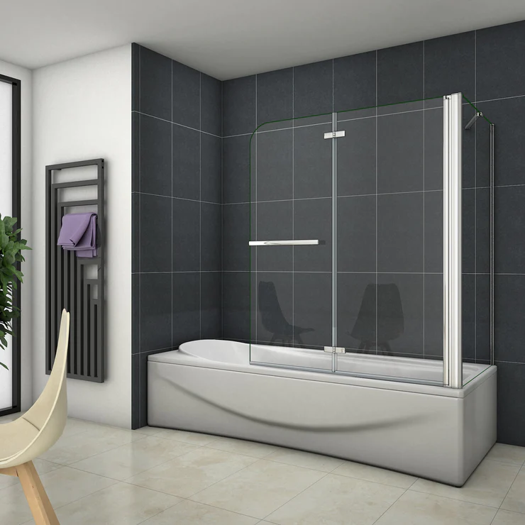Aica mampara de bañera abatible 2 hojas con un panel fijo cristal antical 6mm con un toallero 300mm tamaño:(1193-1213)x(678-698)x1400mm