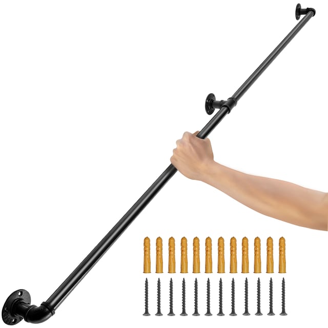 Rampe Escalier Murale VEVOR 2,12m Main Courante Acier Carbone Garde-Corps Métal Capacité Charge 200 kg/Tube Rambarde 2 Tubes 32 mm 3 Supports Muraux