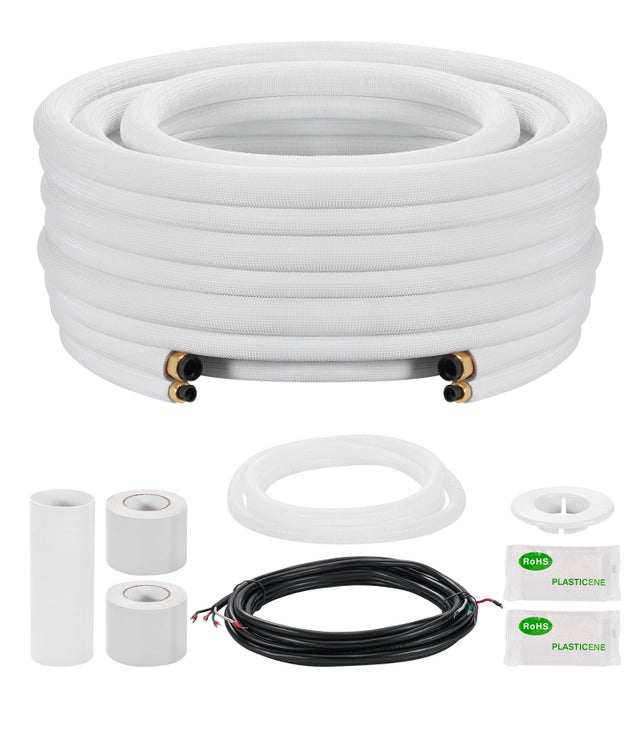 Kit Liaison Frigorifique Tuyau VEVOR en Cuivre Mini-split 9,5 mm 15,9 mm Diamètre Extérieur, 7,6 m Longueur, Bobine Isolée en PE Blanc Épais 9,5 mm