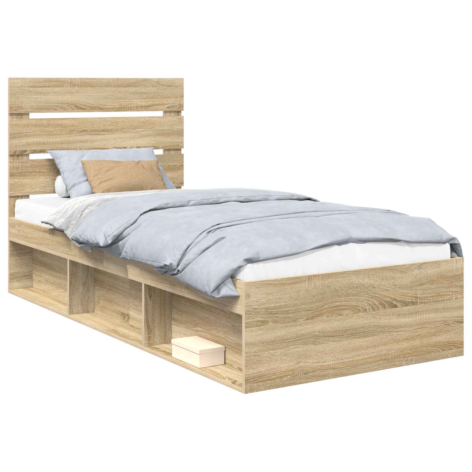 Cadre de lit en pin massif, chêne, pour la chambre, 75 × 190 cm - 2