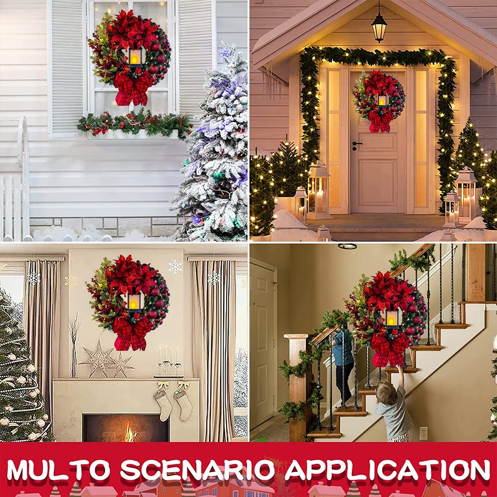 Grinalda de Natal artificial LED, 40 cm, grinalda para porta, Natal, exterior e interior - Grinalda de Advento com lanterna de vela - 6