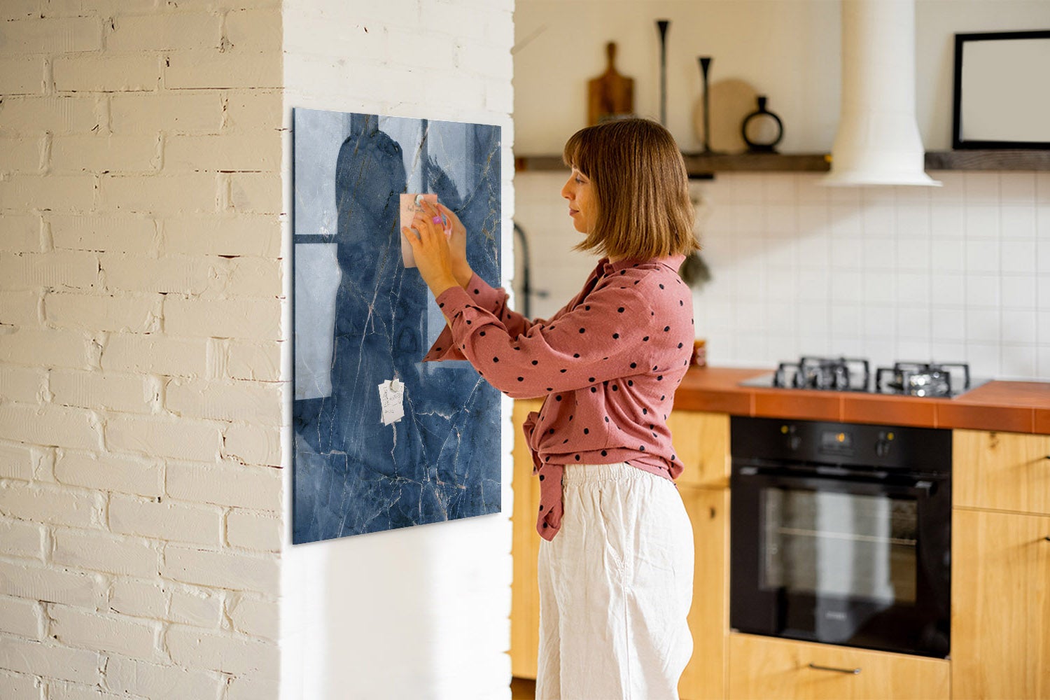 Tableau magnétique mural, Tulup - 70x100 cm - Marbre décoratif, 5 aimants, une éponge, un marqueur blanc - 6
