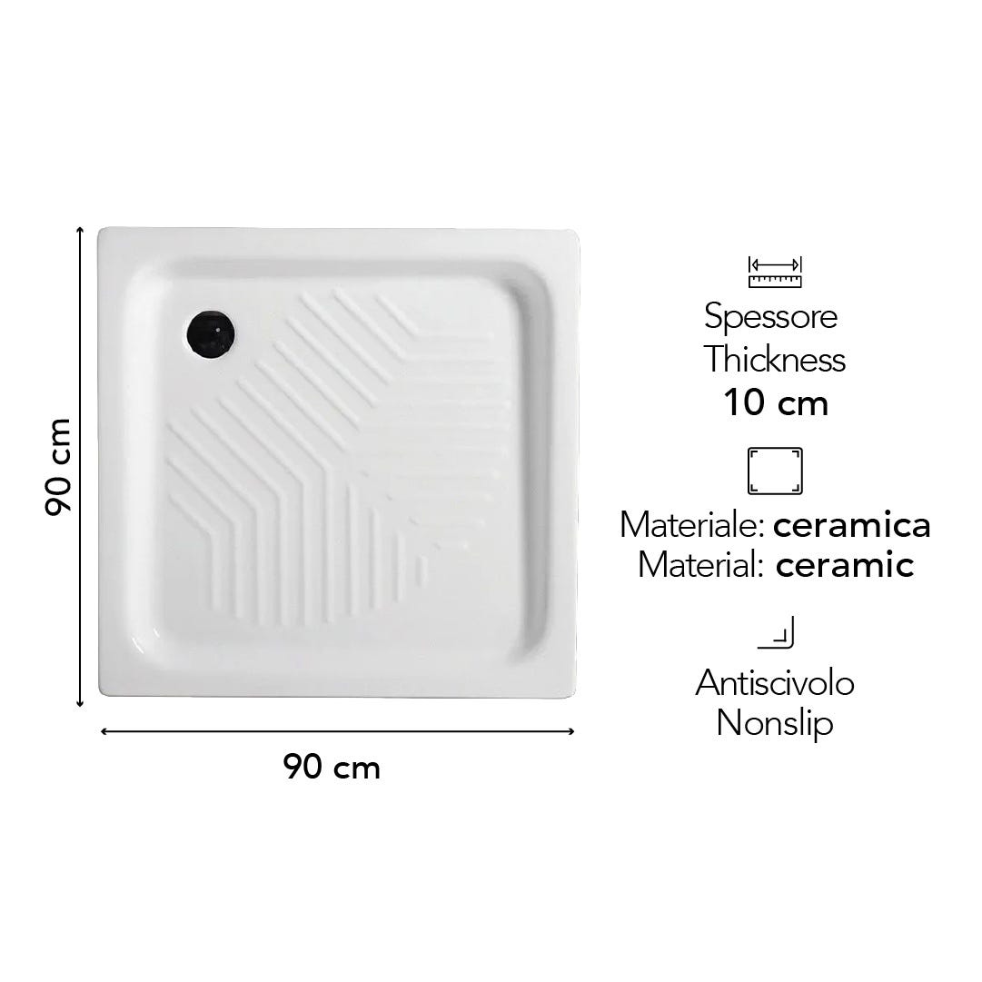 Receveur de douche en céramique 90x90 cm carré | Topazio - 2