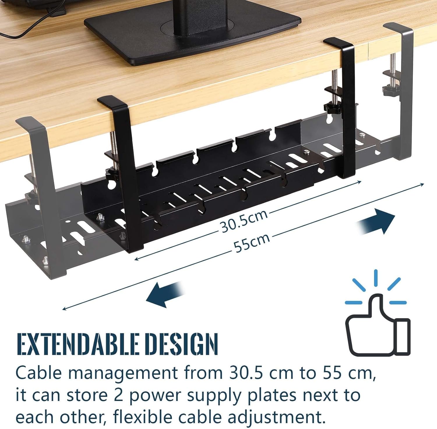 Cable Management, Gestion Cable Bureau sans Perçage, Rétractable de 30,5cm à 55cm, Kit Cable Management, Organisateur de Cable pour Bureau à Domicile - 5
