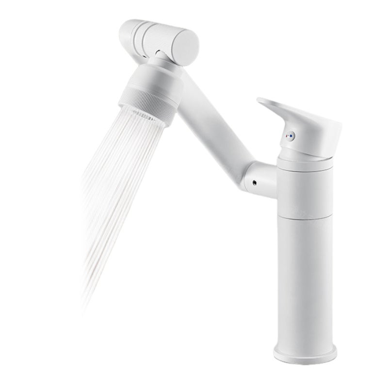 Bateria umywalkowa wysoka, obrotowa o 360 stopni, jednootworowa, z wężem dopływowym wody, biała