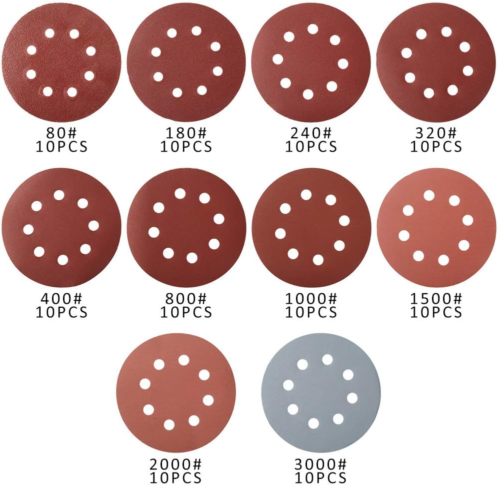 Lot De 120 Disques Abrasifs 150 Mm Avec 6 Trous - Grains 40 à 800 - Pour Ponceuse Orbitale, Bois, Métal, Plâtre