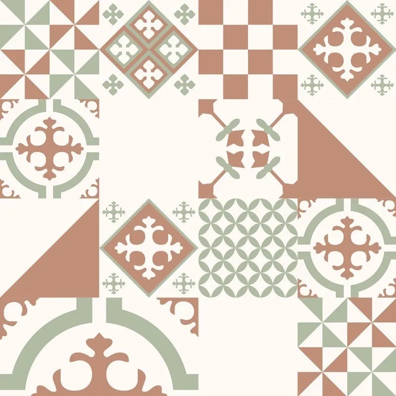 Fond de hotte en aluminium - effet carreaux de ciment vert terracotta - 70x60 cm - 2