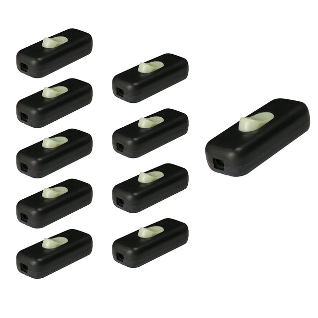 Lot de 10 interrupteurs 2A bipolaires luminescents - Noir - Zenitech