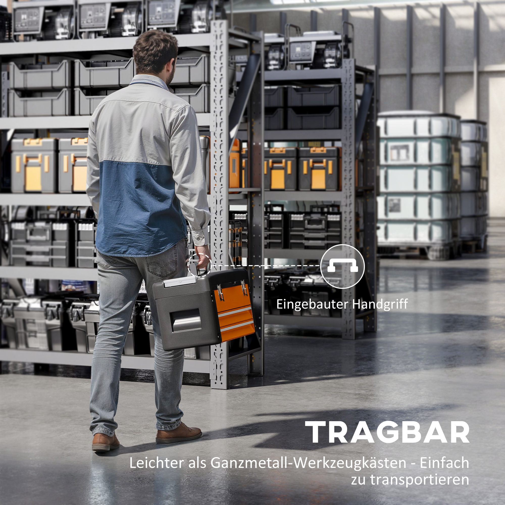 Cassetta degli attrezzi vuota, 49,7 x 25,3 x 28,9 cm, cassetta degli attrezzi con cassetto, mini scatola, acciaio, arancione - 8