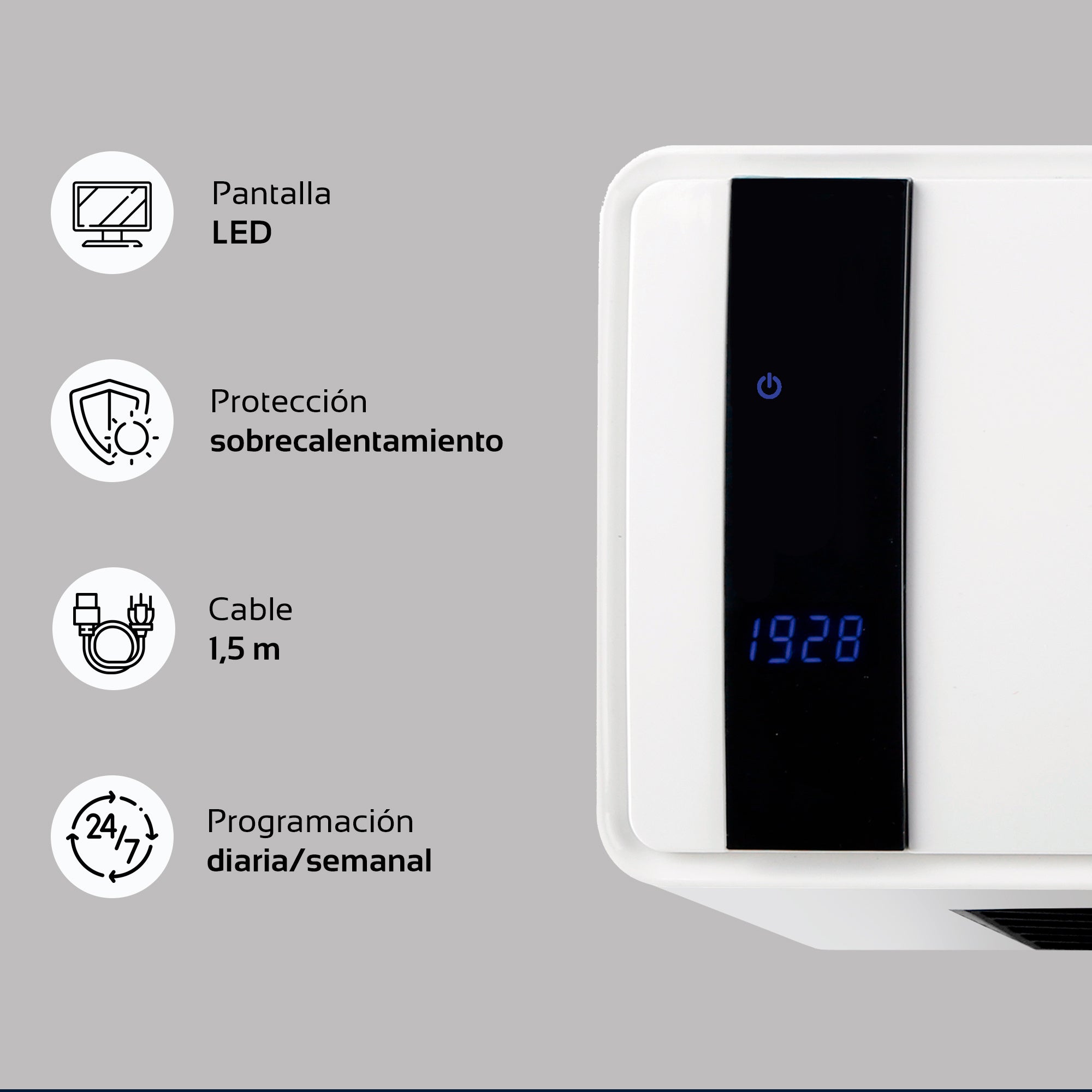 Fácula - Split Cerámico Programable Digital Nexeo 1000/2000w | Función Calefacción y Ventilación | Temporizador 24h - 5