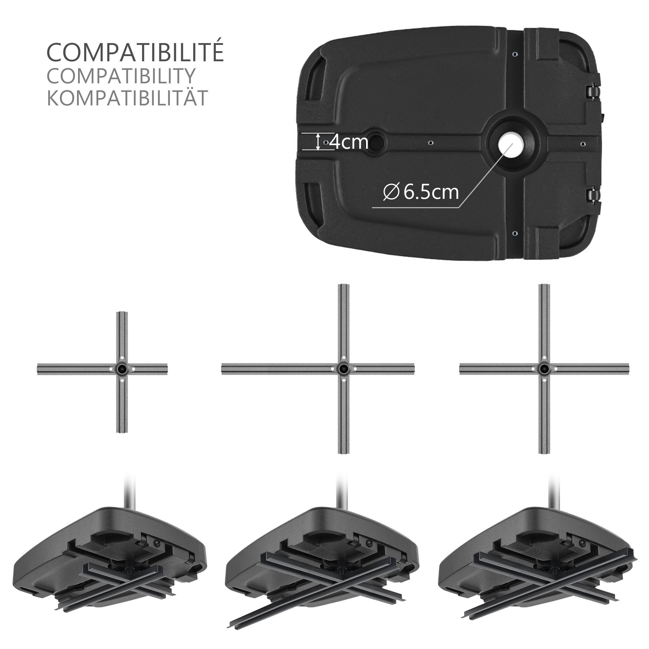 Dalle de lestage pour pied de parasol déporté - HDPE - 100kg sable ou 60L eau - base pour pied en croix - VOUNOT® - 4