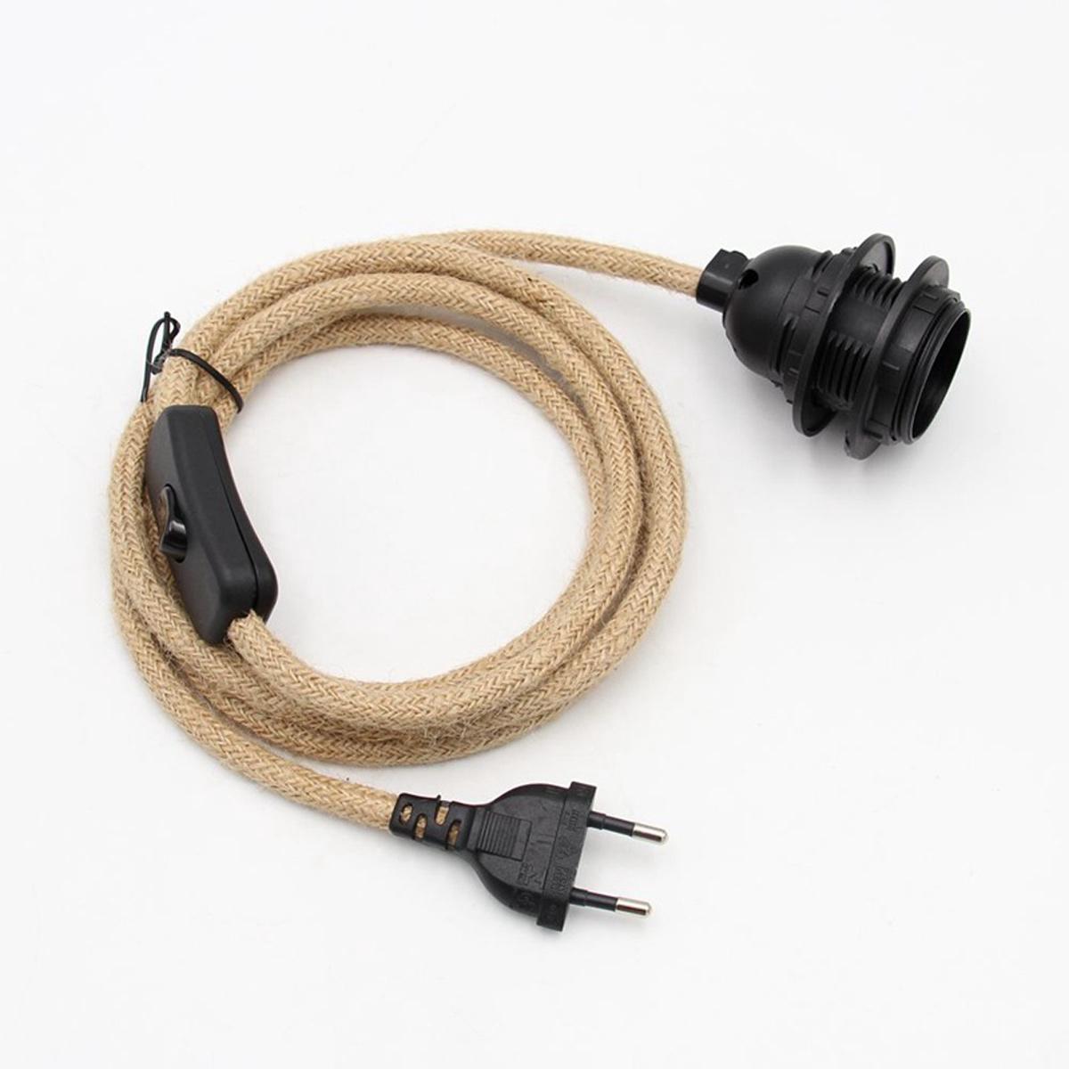 Kabel tekstylny z oprawką E27 QttvbTna, design vintage, 4,5 m, naturalny