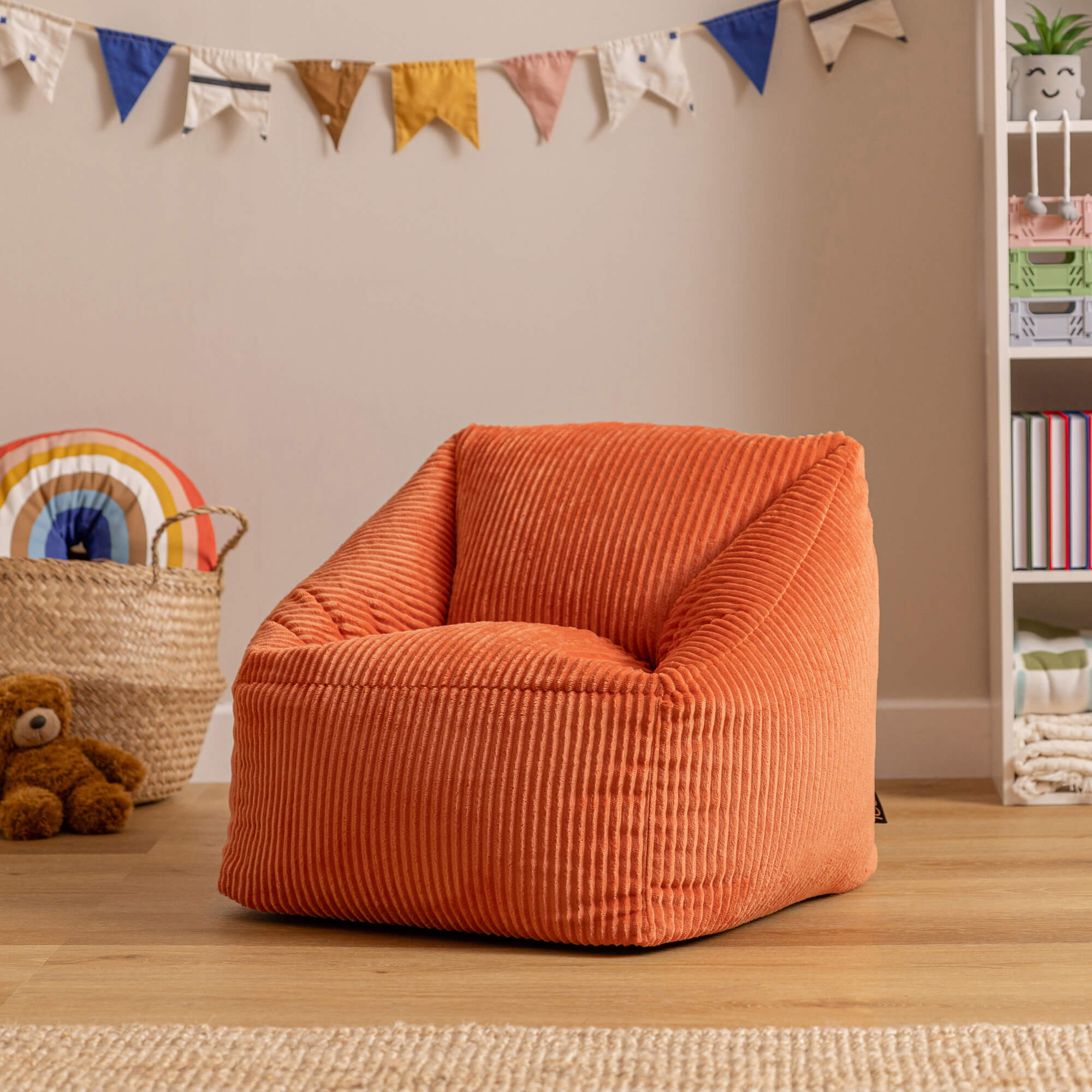 Lot de 2 poufs fauteuils enfant Icon velours côtelé orange terracotta, chambre, salon, 55x55xcm Oeko-Tex® - 2