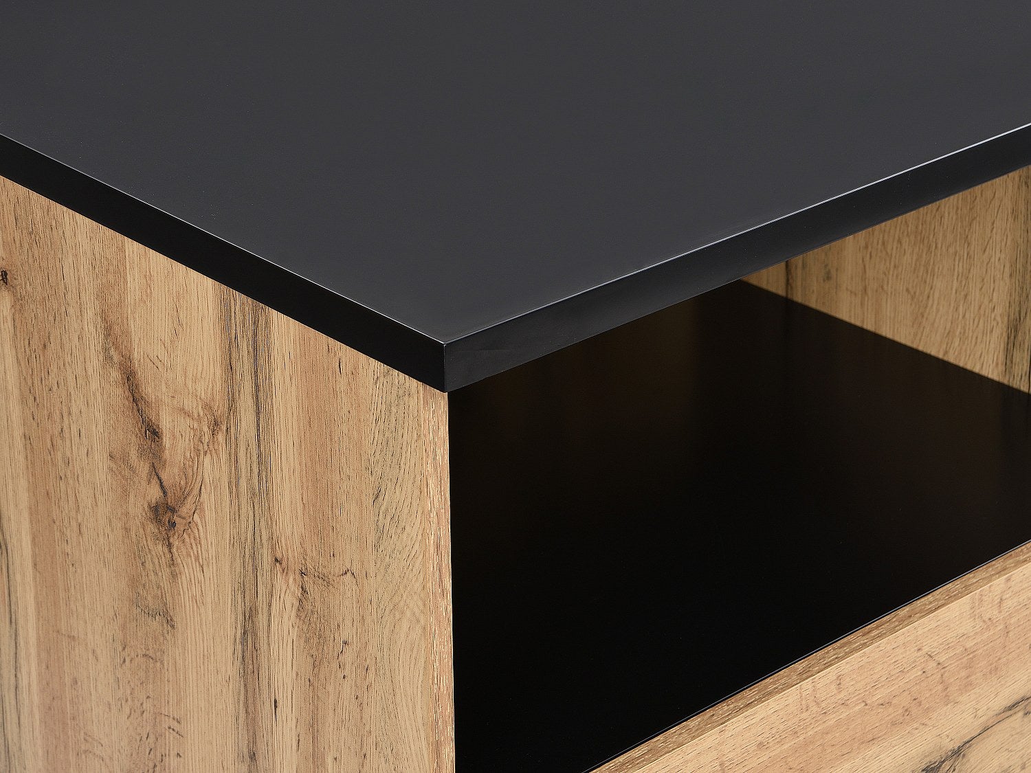 Ilot central de cuisine avec 2 portes et 1 niche en MDF - Naturel et noir - CORELINA - 6