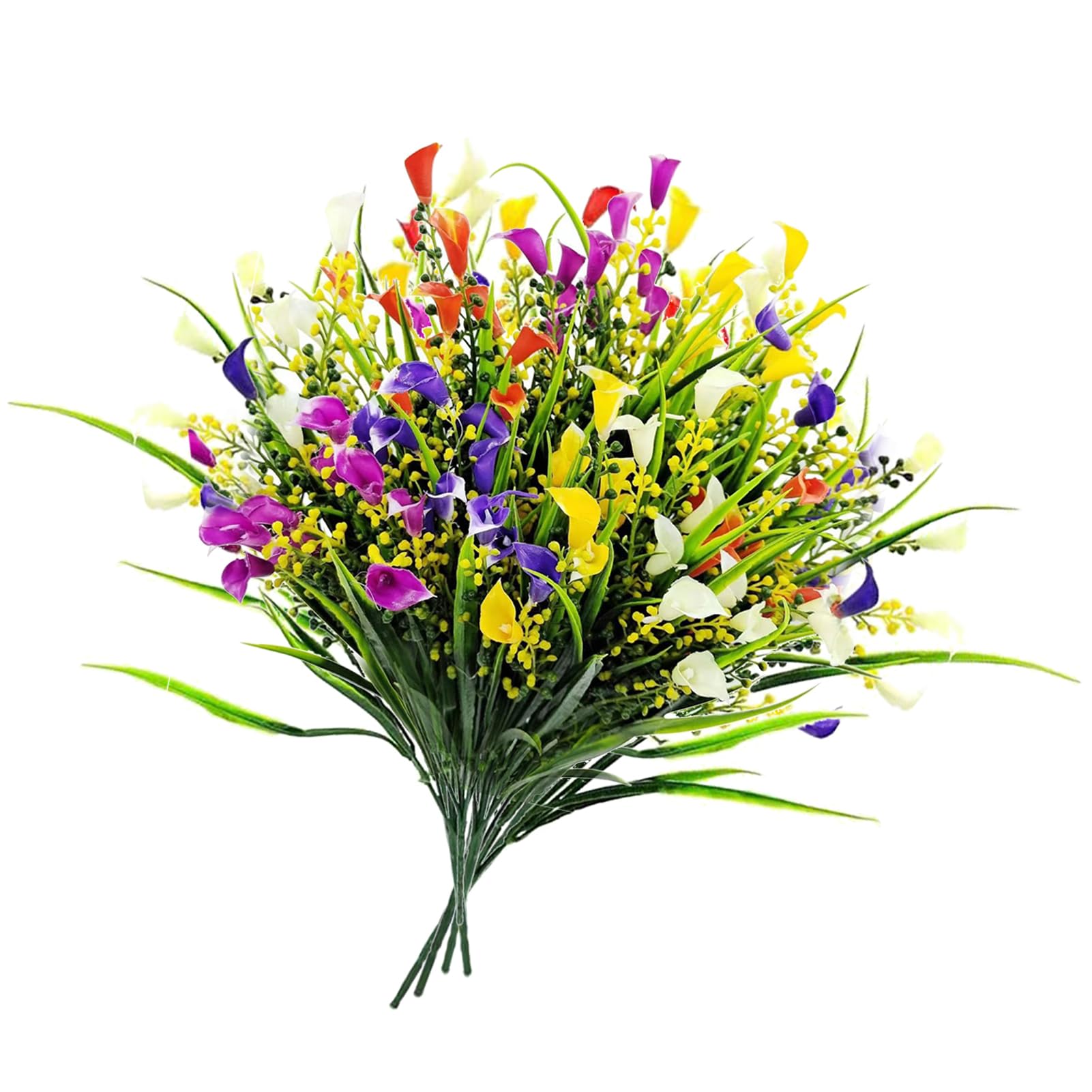 10 Manojos de Flores Artificiales de Calas y Eucalipto, Ramo de Flores Artificiales de Plástico, Resistentes a los Rayos UV - 8