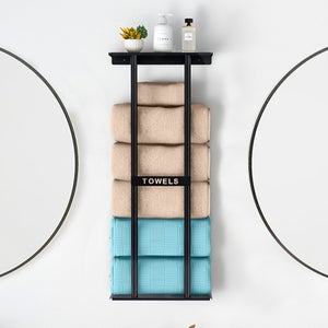 Barre Porte-Serviettes Mural JASSFERRY - 600 Mm Noir - Métal Antirouille - Fixation Invisible - Pour Salle De Bain, Cuisine