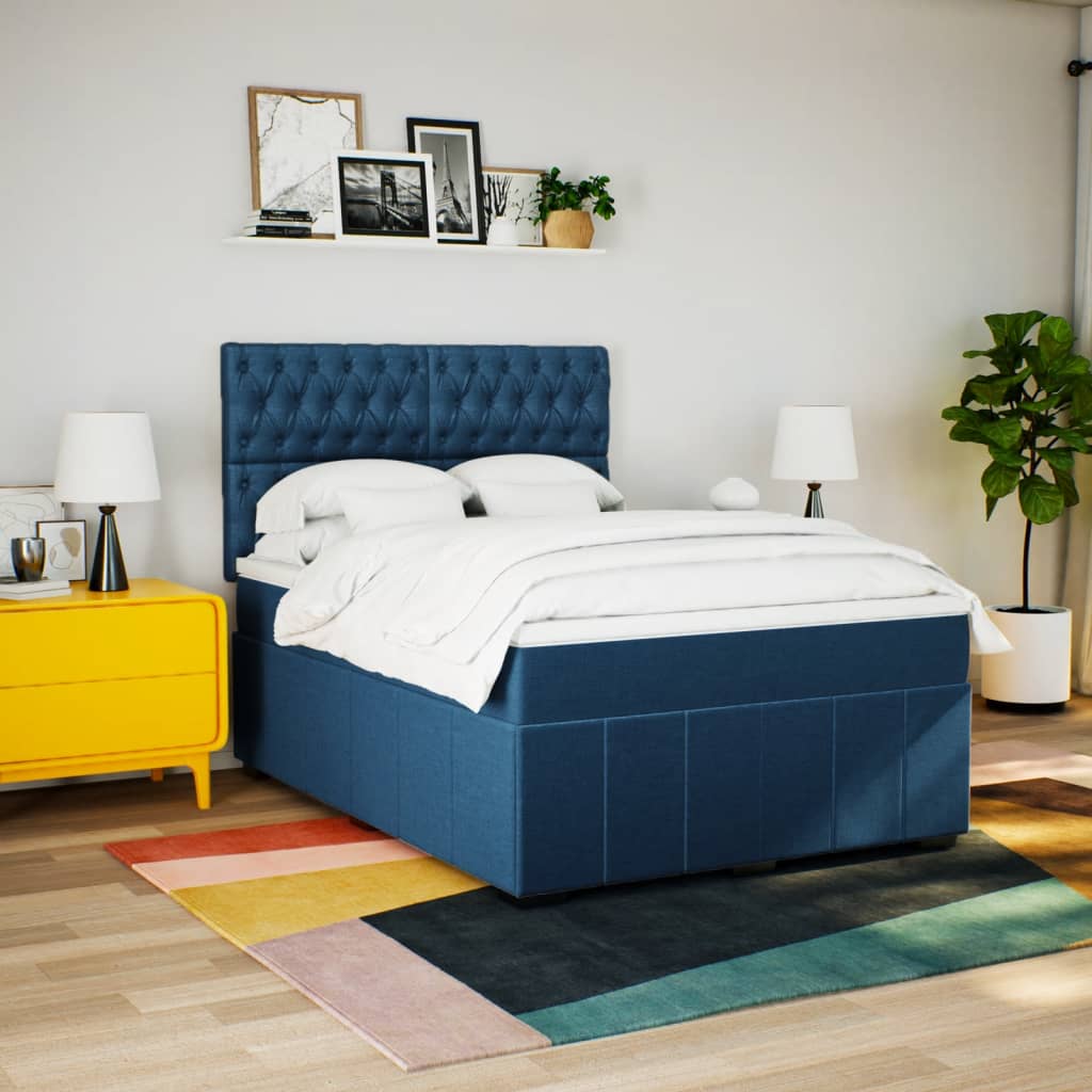 Sommier à lattes de lit avec matelas Bleu 160x200 cm Tissu — COMFORTXL - 3