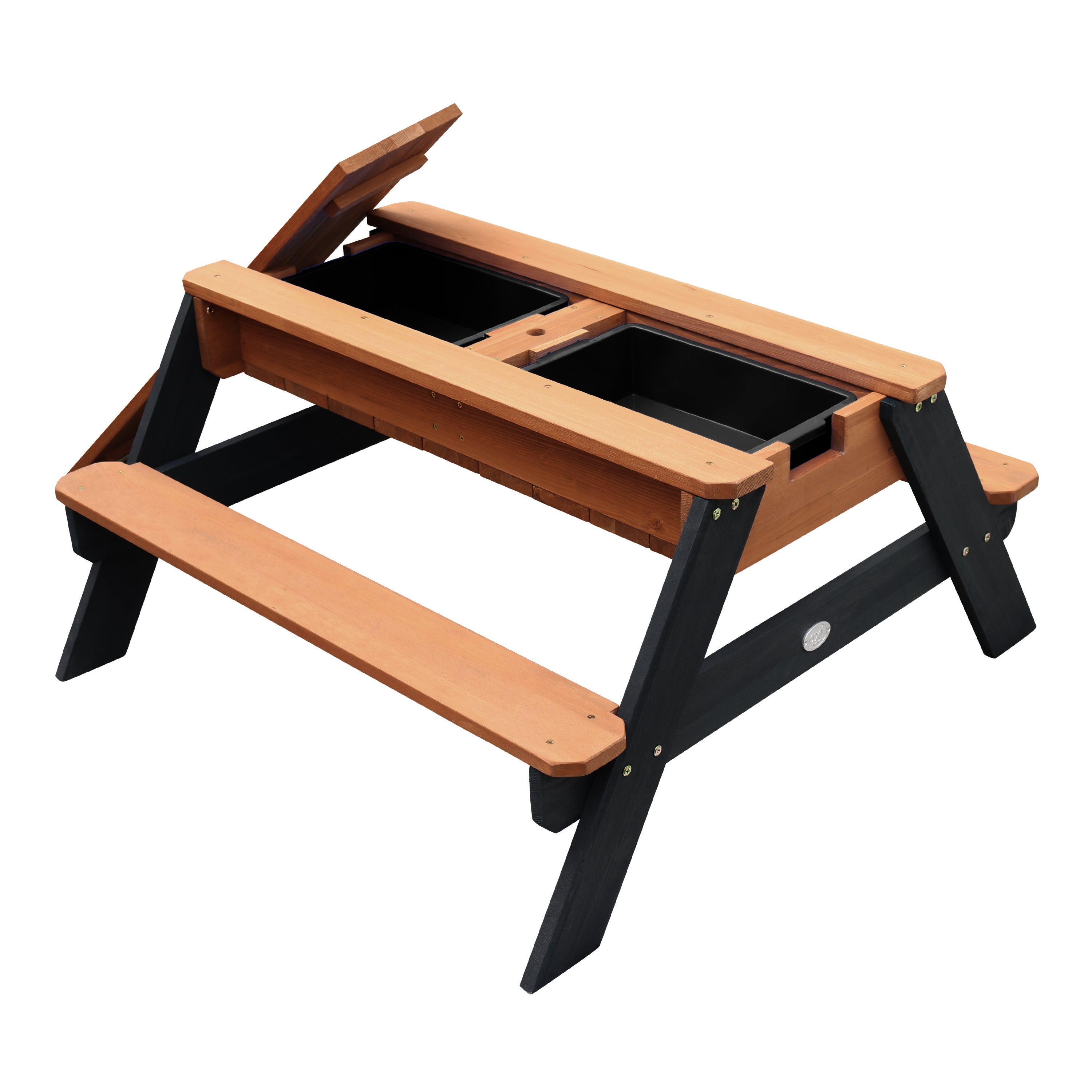 Axi Nick Table Sable Et Eau / picnic Avec Parasol En Bois Marron Et Gris | 95 X 97 X 48 Cm | Avec Couvercle, Boîtes De Rangement & Parasol | Extérieur - 8
