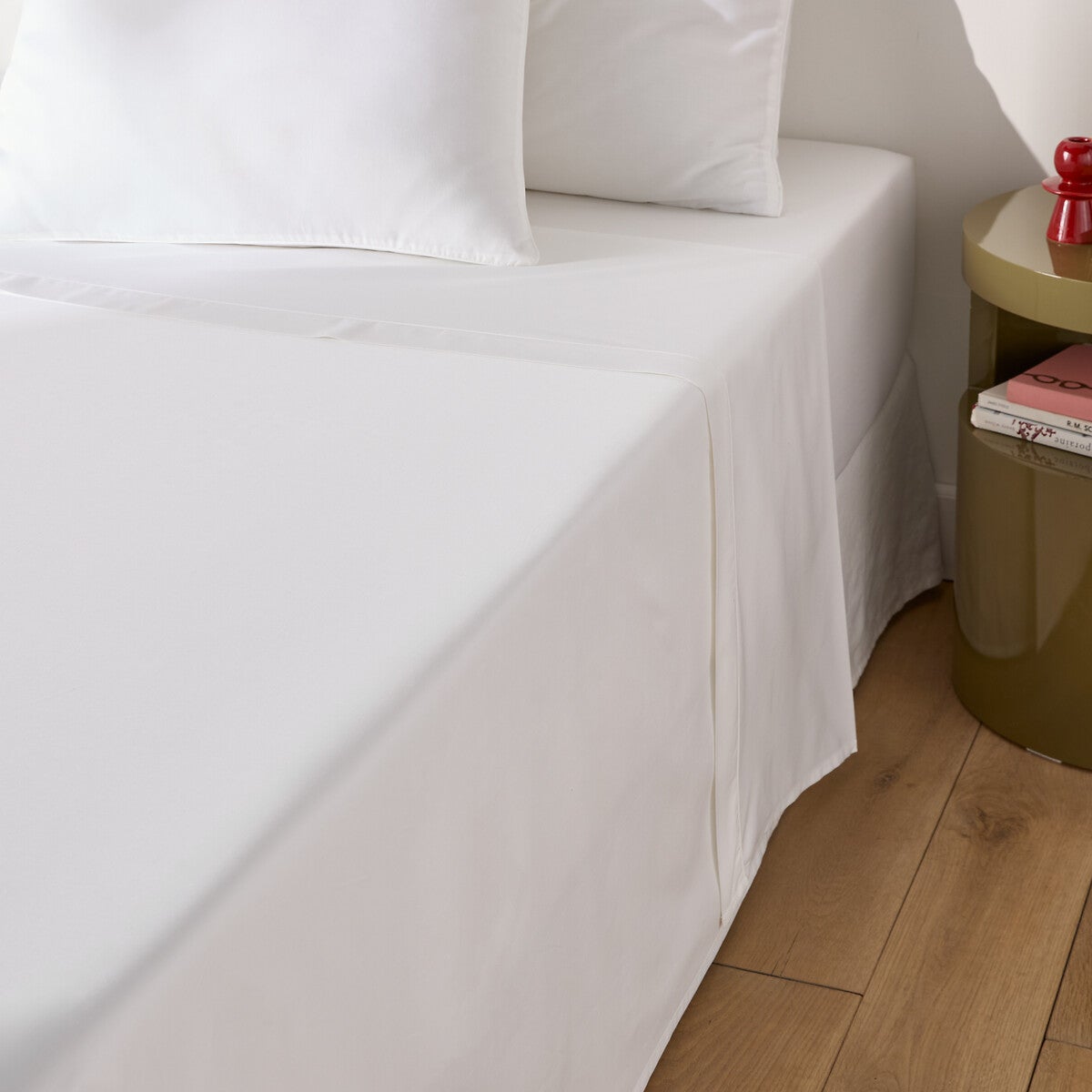 Drap plat uni en satin de coton, Opale - Blanc - 180 x 290 cm - 2