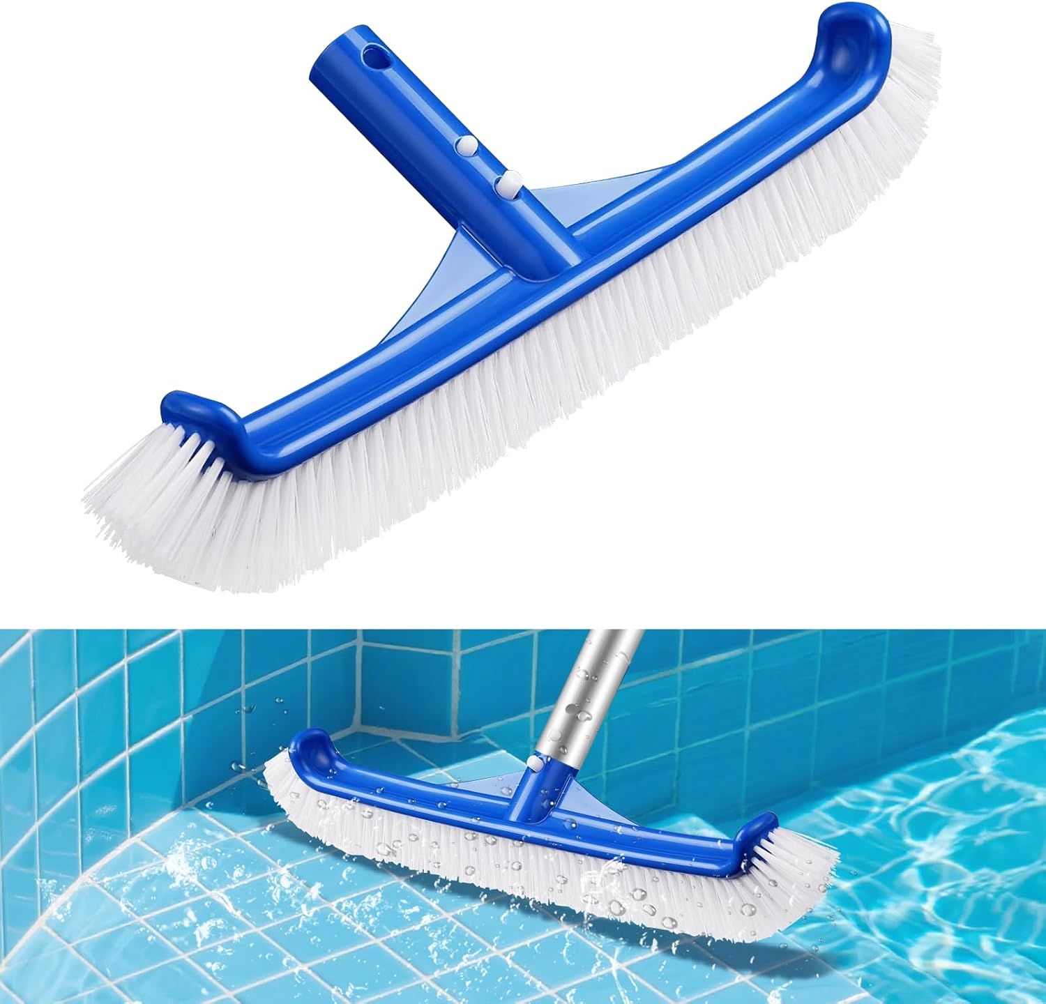 Szczotka do basenu o szerokości 43 cm, szczotka czyszcząca z nylonowym włosiem o zakrzywionych końcach, odpowiednia do płytek basenowych