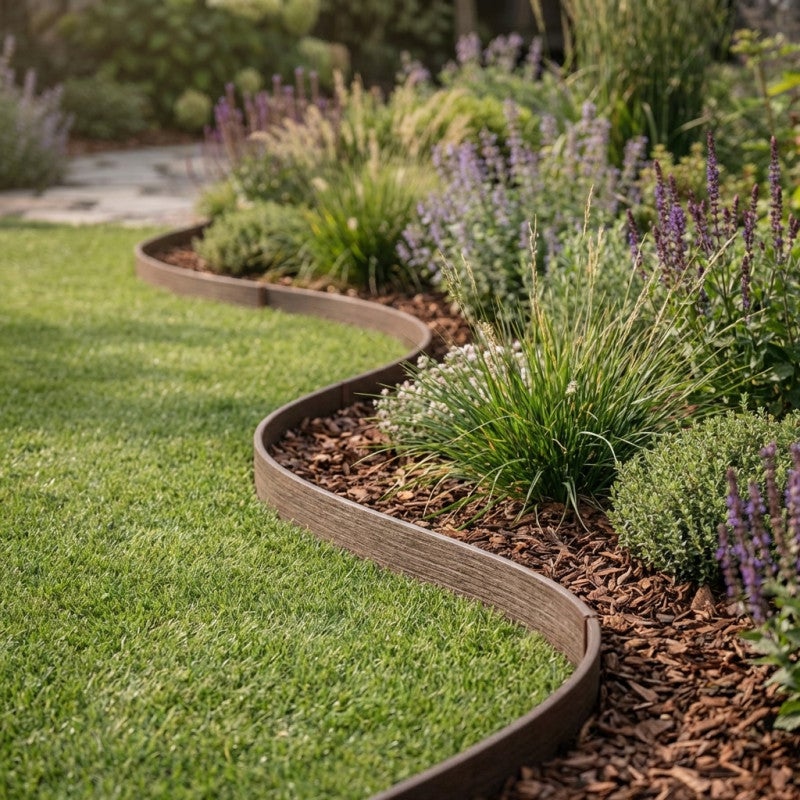 Bordure composite brune | Délimite jardins et allées avec une finition naturelle | Flexible et durable | 13 cm × 12,2 m - 5