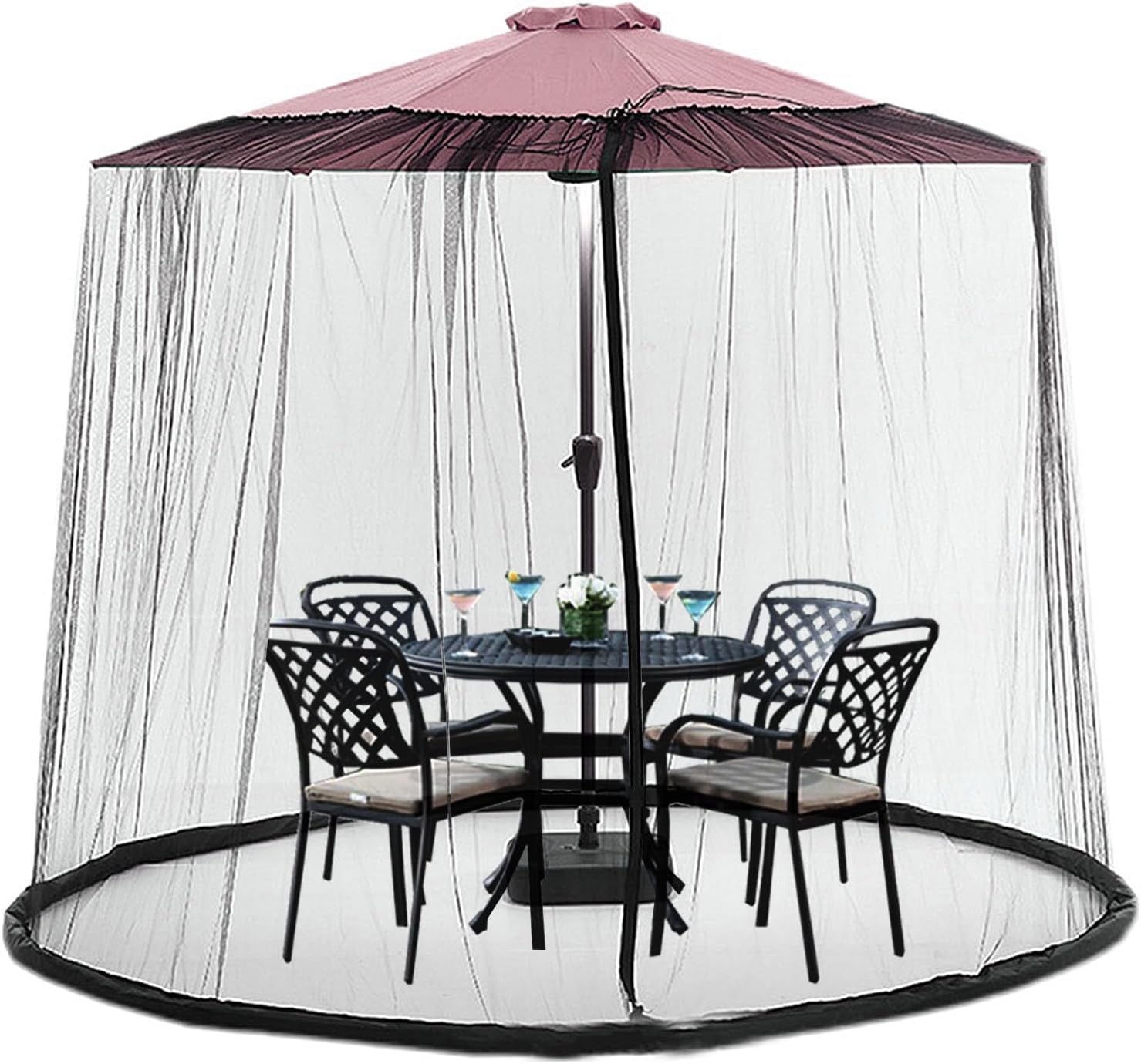 Parasol z moskitierą o średnicy 250-300 cm z podstawą do napełniania, idealny do ogrodu, na plażę, kolor czarny
