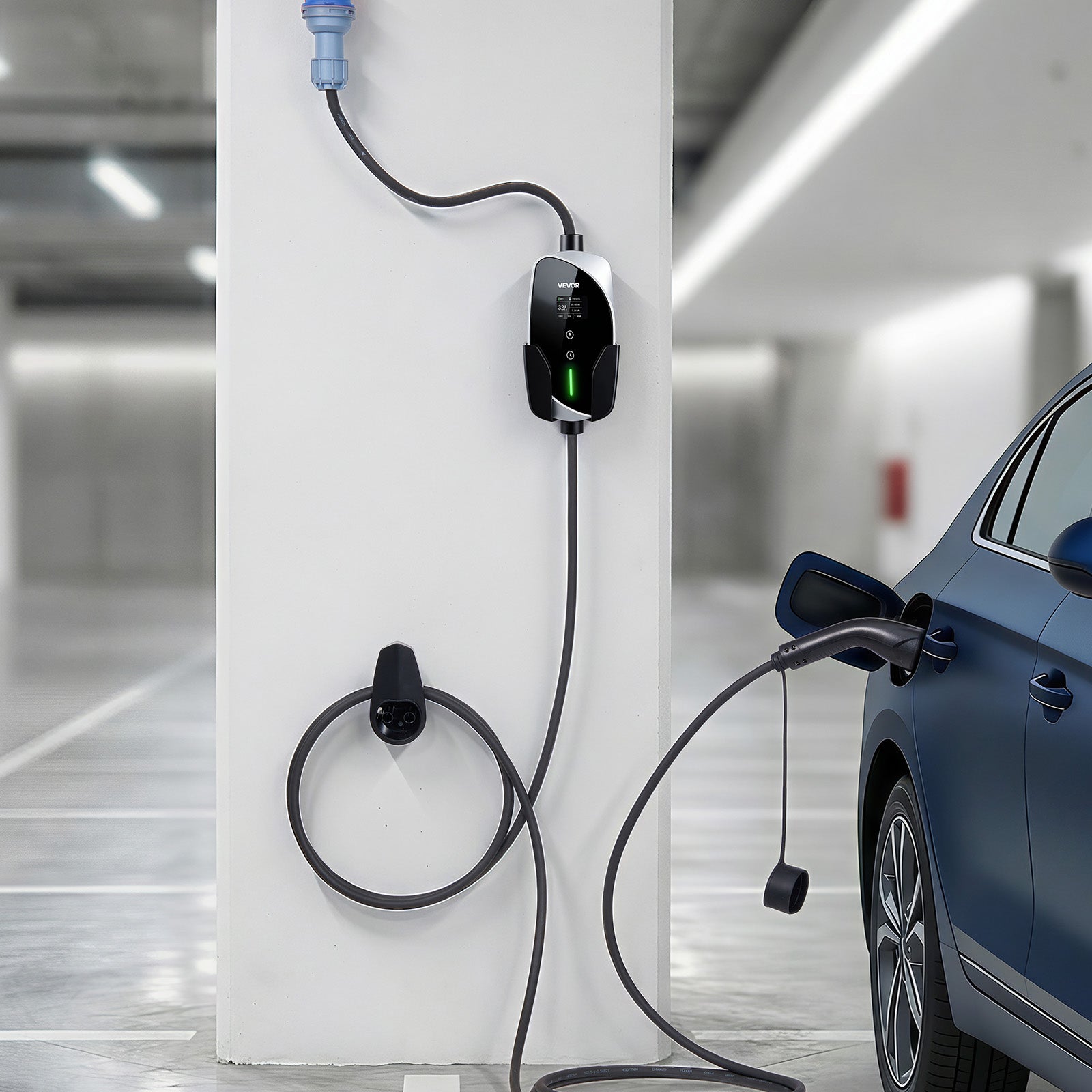 Carregador automóvel elétrico VEVOR 7,4 kW 32 A Estação móvel carregamento veículos elétricos, cabo carregamento tipo 2 6 m, ficha CEE monofásica 32 A - 8