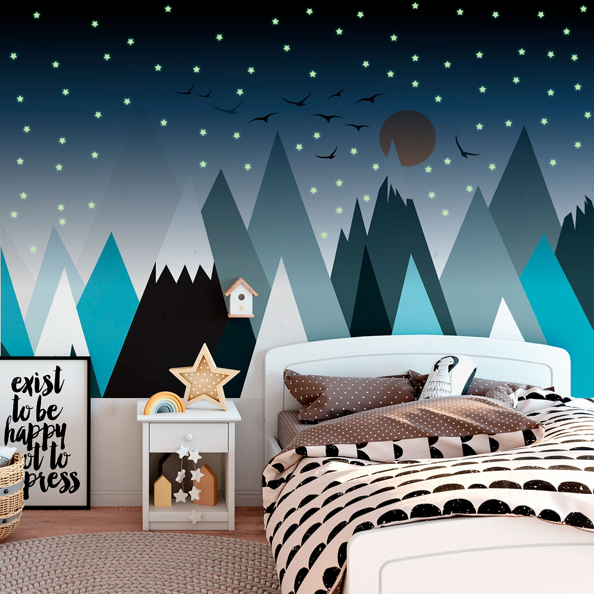 Vinilo montaña parka + 100 estrellas fosforescentes - adhesivo de pared - revestimiento sticker mural decorativo - 110x165cm
