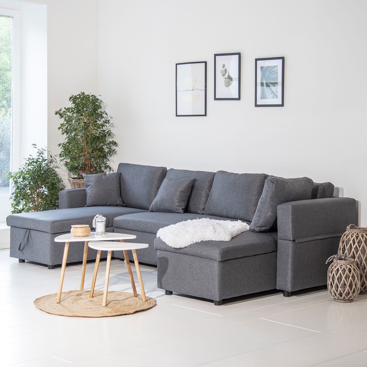 4-osobowa panoramiczna rozkładana sofa SCOTT w kolorze cętkowanej szarości