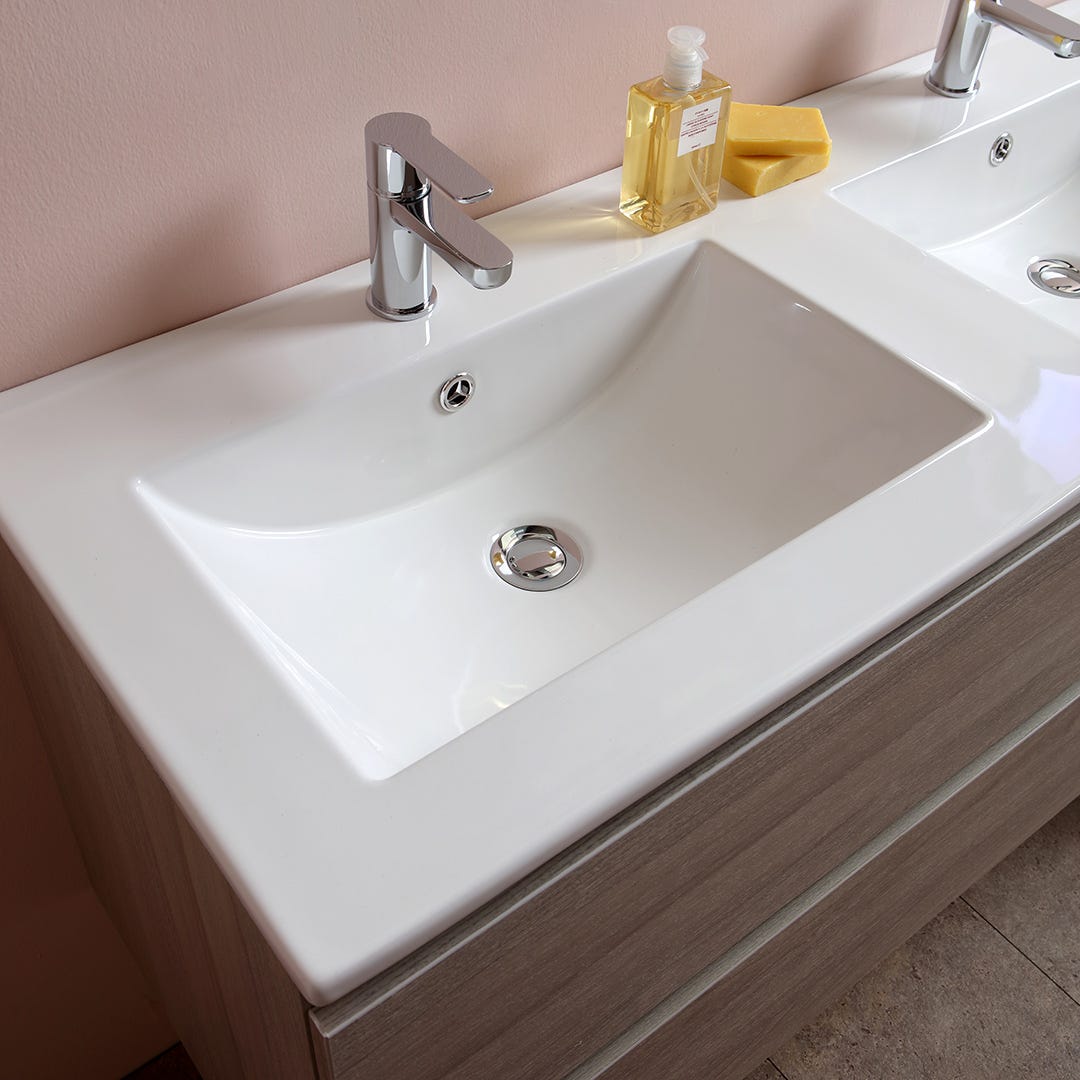 Meuble de salle de bains double lavabo avec miroir 120 cm orme - 6
