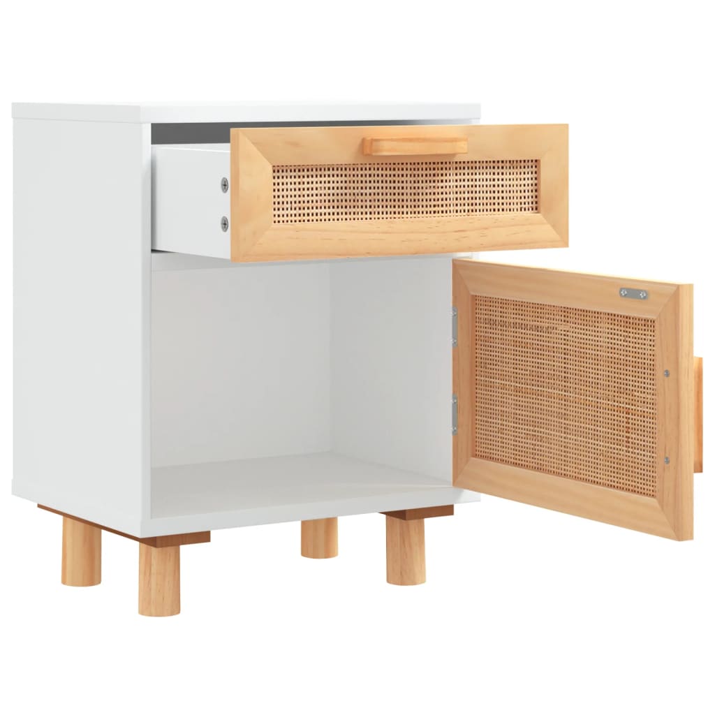 Table de chevet Blanc Bois de pin massif et rotin naturel - COMFORTXL - 4